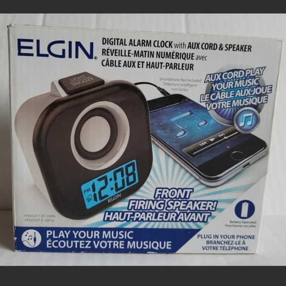 Elgin Digital Alarm Clock With Aux Cord And Speaker (Battery Operated, 2019) - Picture 2 of 11